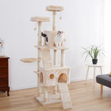 Multi-Level Cat Tree With Cozy Perches and Toys 
69" Tall Sturdy Perches and Hammock