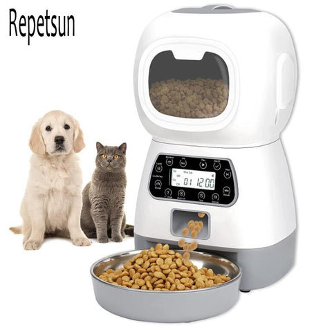 3.5L Automatic Cat and Small Dog Feeder with Voice Recorder and Stainless Steel Bowl