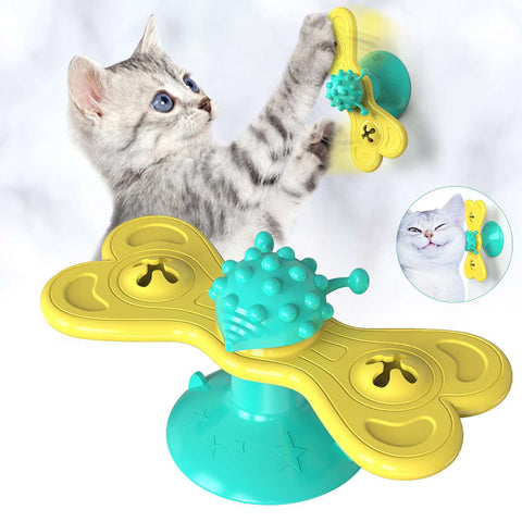 Cat Pet Toys Turntable Whirling Windmill Ball with Suction Cup Wall Mount