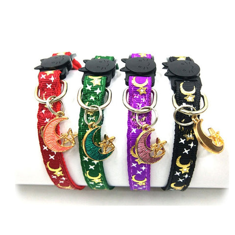 2PCS Breakaway Cat Collars with Bell Moons Stars Cute Kitten Adjustable Collars with Glow in the Dark Pendant