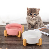 Ceramic Cat Dog Single and Double Serving  Bowl Dish with Wood Stand No Spill Pet Food Water Feeder Cats Small Dogs Pet Bowl Variety of Colors Available