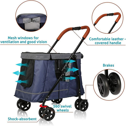 Lightweight Folding Pet Stroller for Small Medium Dogs and Cats     Carries up to 45 lb petsCarrier Good for Travel and Camping