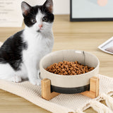 Ceramic Cat Dog Single and Double Serving  Bowl Dish with Wood Stand No Spill Pet Food Water Feeder Cats Small Dogs Pet Bowl Variety of Colors Available