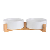 Ceramic Cat Dog Single and Double Serving  Bowl Dish with Wood Stand No Spill Pet Food Water Feeder Cats Small Dogs Pet Bowl Variety of Colors Available