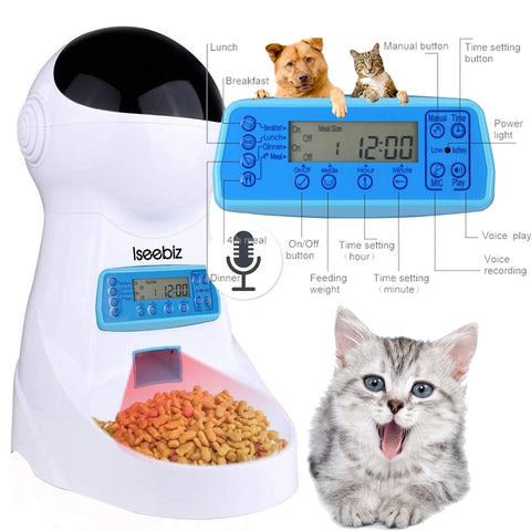 Iseebiz 3L Automatic Pet Feeder With Voice Record 4 Feeds per Day