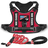 Service Dog Reflective Dog Harness with 4' 11" Traction Leash SetVarious Colors and Sizes