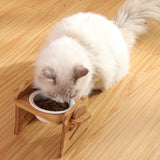 15° Slanted Ceramic Dog and Cat Bowl with Wooden Stand. Tilted Food and Water Bowl No Slip No Spill for Pets