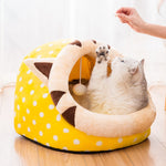 Sweet Cat Bed Warm Pet Basket Kennel Cat Ear-Shaped Fleece Beds Indoor Semi-Open Pet House Kennel Nest