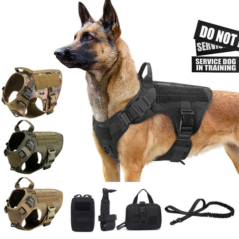 Tactical Dog Harness , 4 Buckles , Working Dog MOLLE Vest with Handle for Easy Lift and More Control