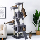 Multi-Level Cat Tree With Cozy Perches and Toys 
69" Tall Sturdy Perches and Hammock