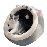 Sweet Cat Bed Warm Pet Basket Kennel Cat Ear-Shaped Fleece Beds Indoor Semi-Open Pet House Kennel Nest