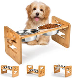 Bamboo Elevated Stainless Steel Dog Bowls with Stand Adjustable Raised and Tilted for Puppy Cat Food Water Bowls Holder Rabbit Feeder for Small Medium Pets