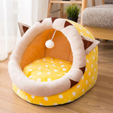 Sweet Cat Bed Warm Pet Basket Kennel Cat Ear-Shaped Fleece Beds Indoor Semi-Open Pet House Kennel Nest