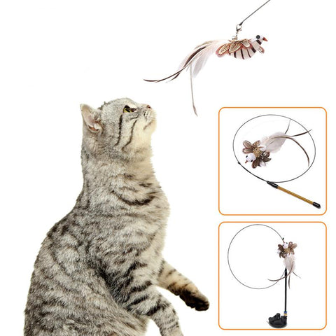 Interactive Cat Kitten Stick Toy with Suction Cup and Funny Bird Feather