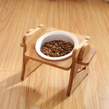 15° Slanted Ceramic Dog and Cat Bowl with Wooden Stand. Tilted Food and Water Bowl No Slip No Spill for Pets