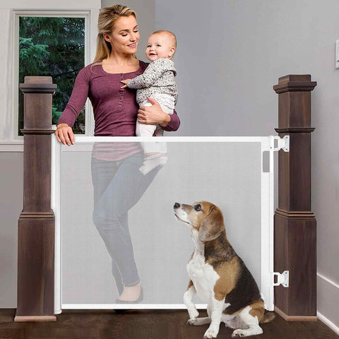 Dog Cat Pet Baby Retractable 33" Tall Mesh Indoor Outdoor Safety Gate. Various Colors